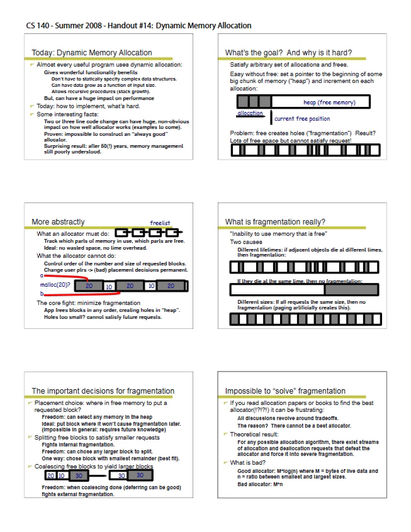 Fourteenth Lecture Dynamic Memory Allocation