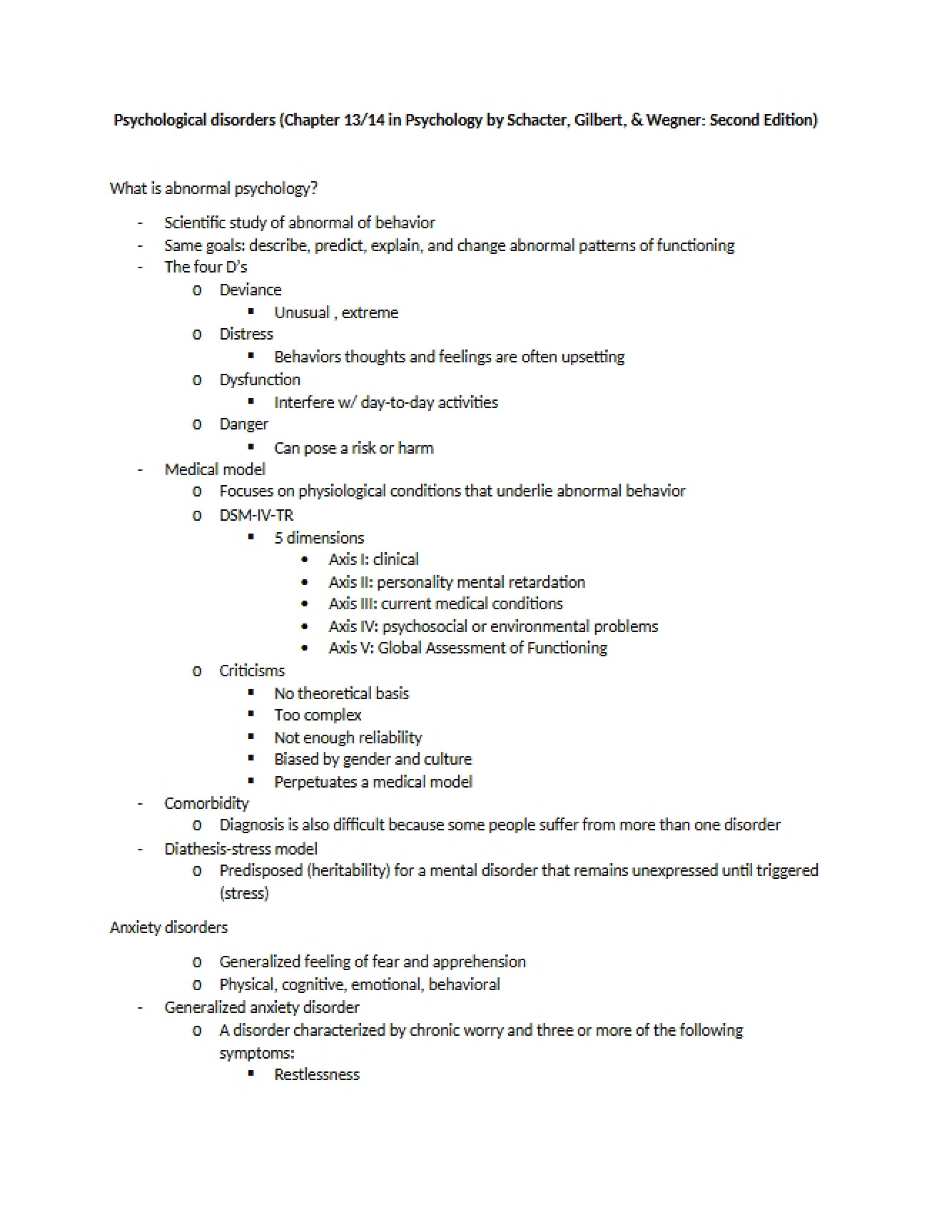 Disorders in Psychology - 5 Pages