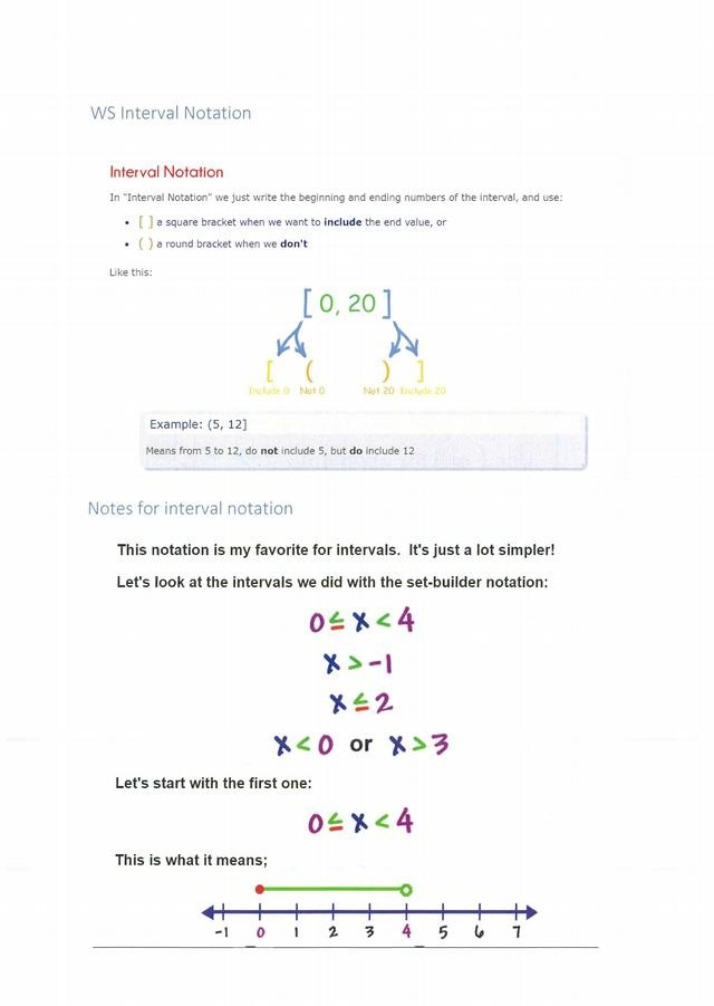 Interval Notation Practice Worksheet