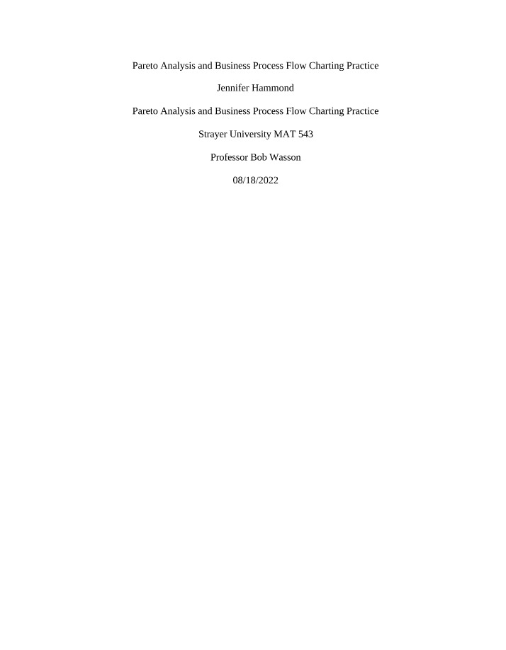 Practice for Pareto Analysis and Business Process Flow Charting