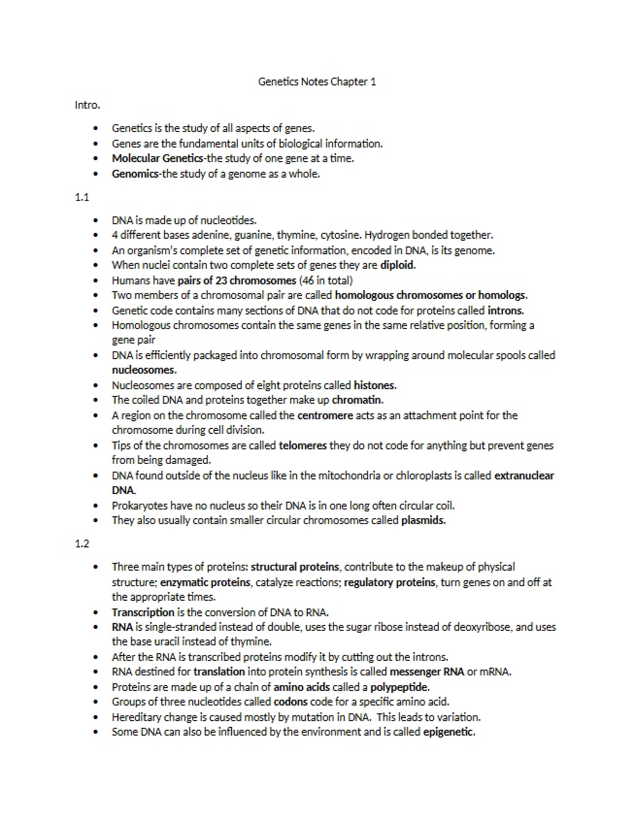Notes Genetics Ch 1