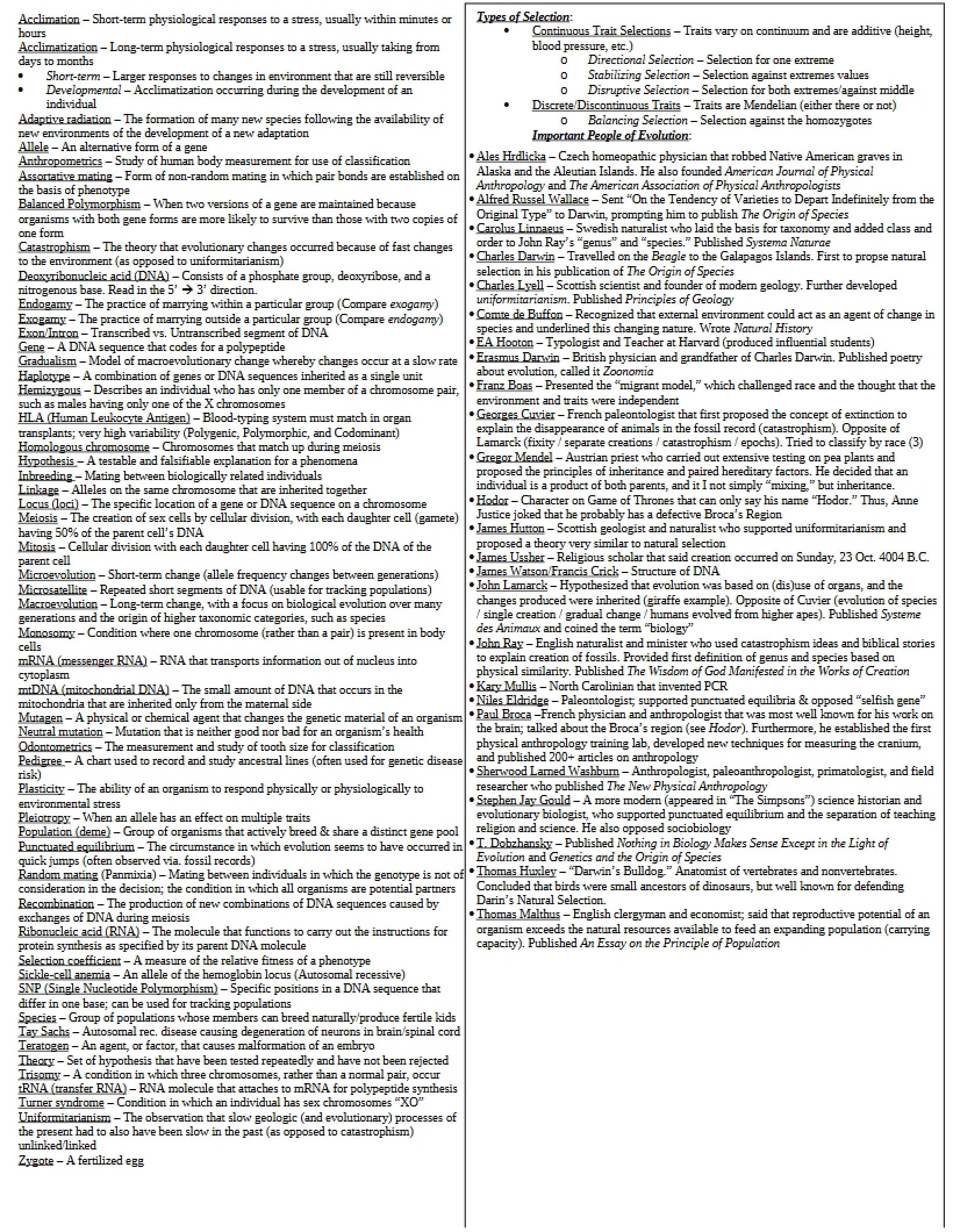 Human Evol & Adapt Lecture Notes