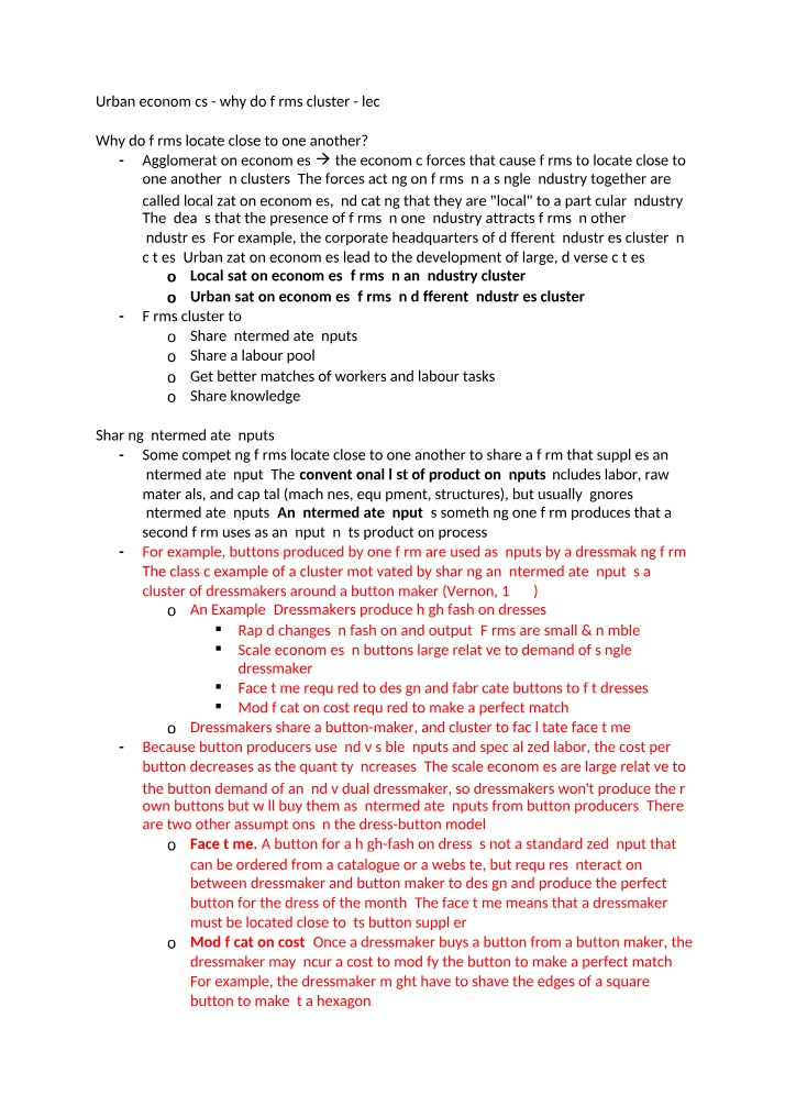 Why Firms Cluster - Urban Economics Lec 4