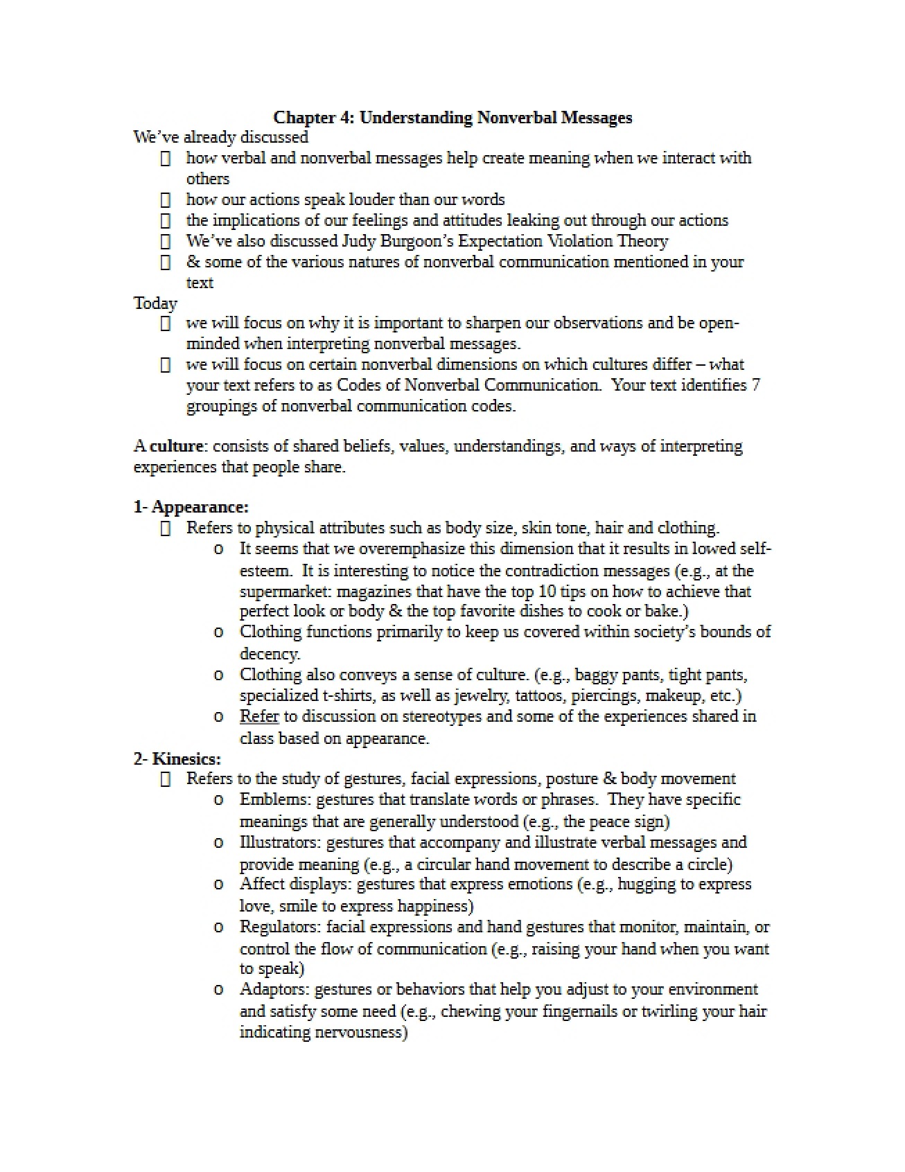 Nonverbal Messages Understanding (Chapter 4)