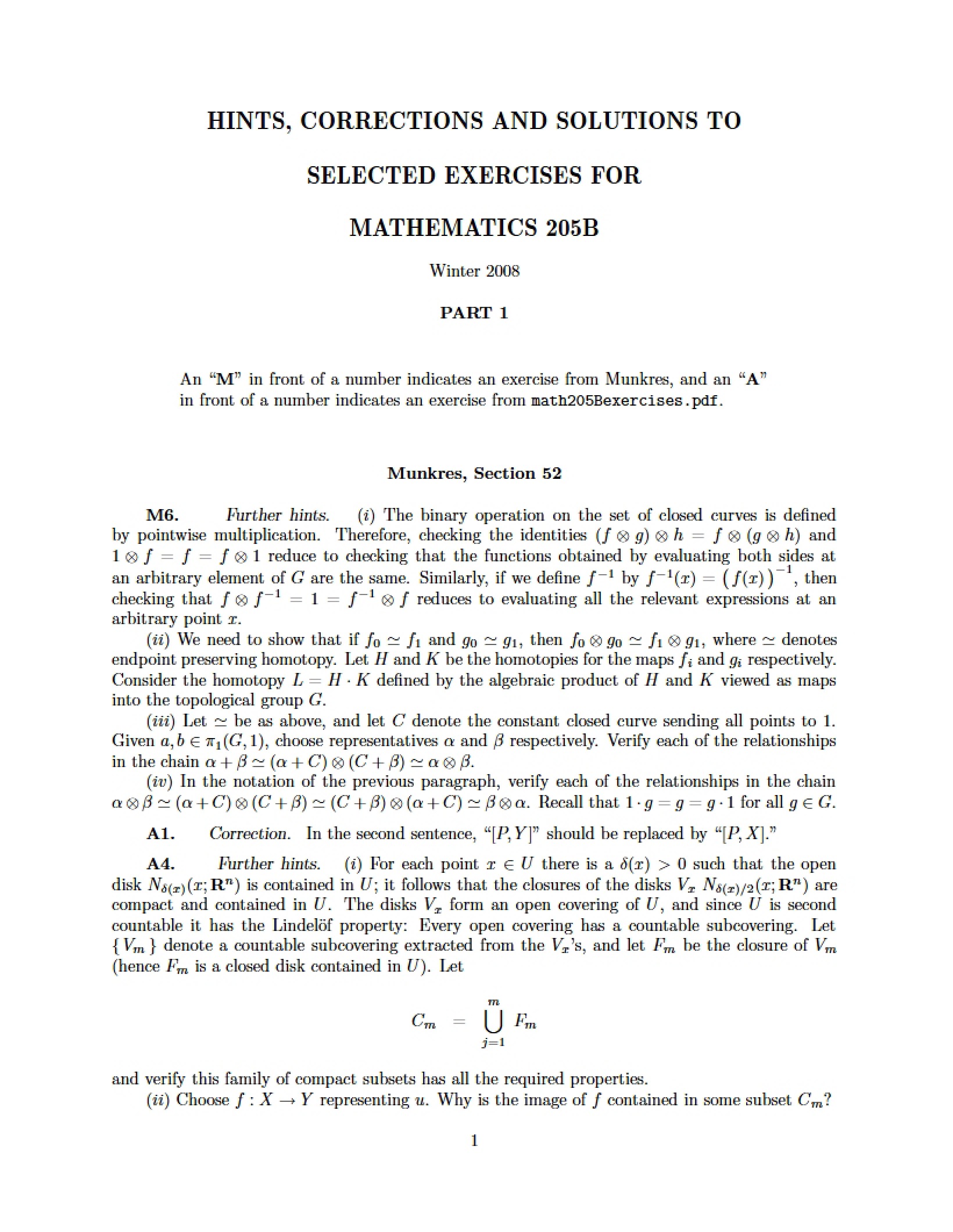 Solutions and Hints for Selected Math 205B Exercises