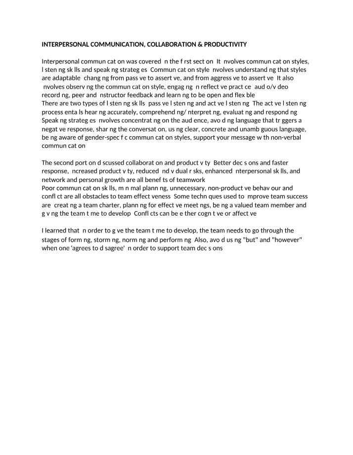 Productivity, Collaboration, and Interpersonal Communication Notes