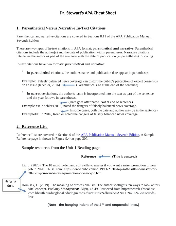 APA 7th Edition - In-Text Citations and Reference List