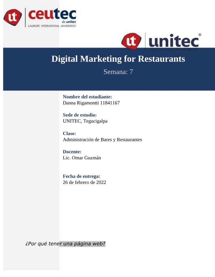 Week 7 - Digital Marketing for Restaurants