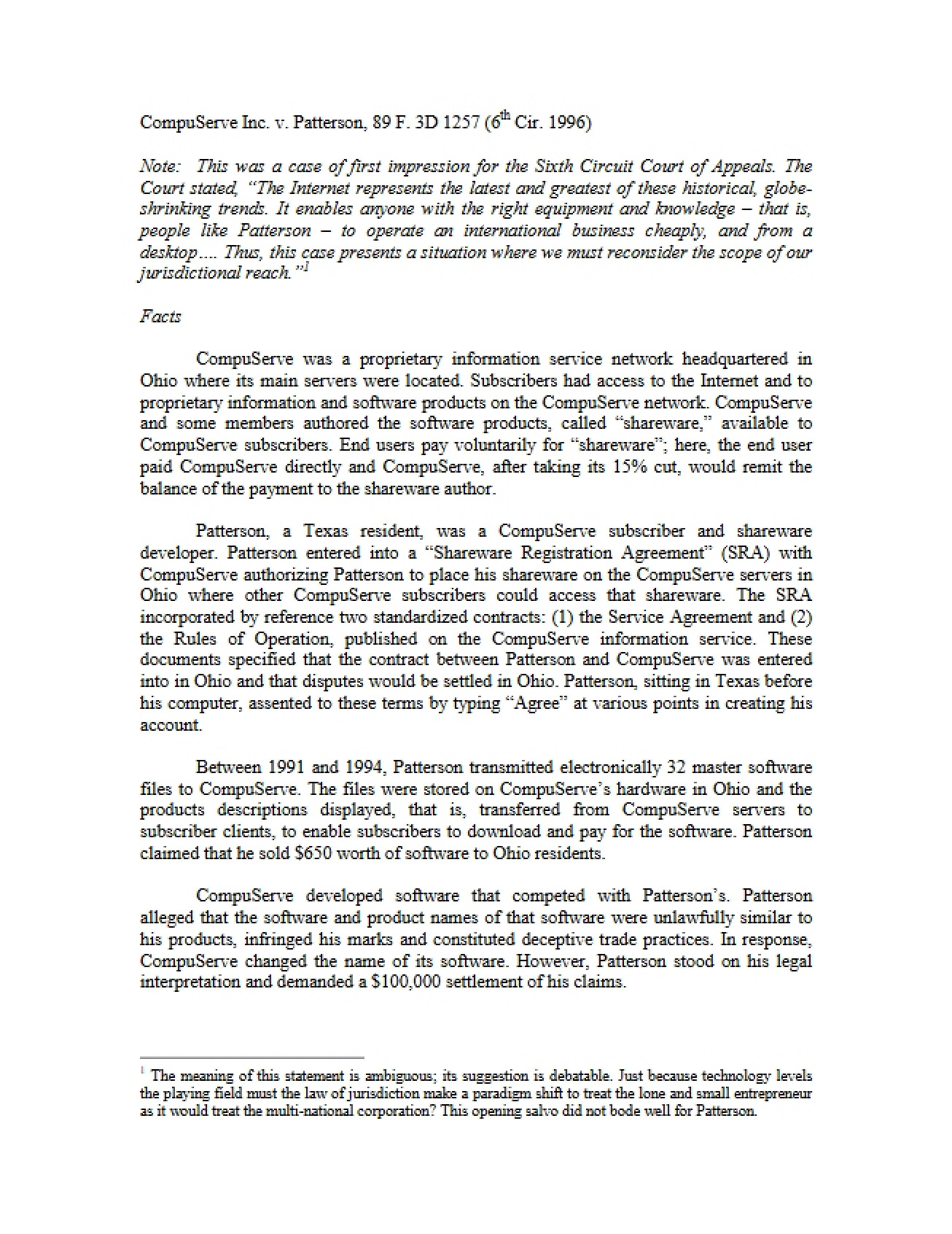 Patterson vs. Compuserve