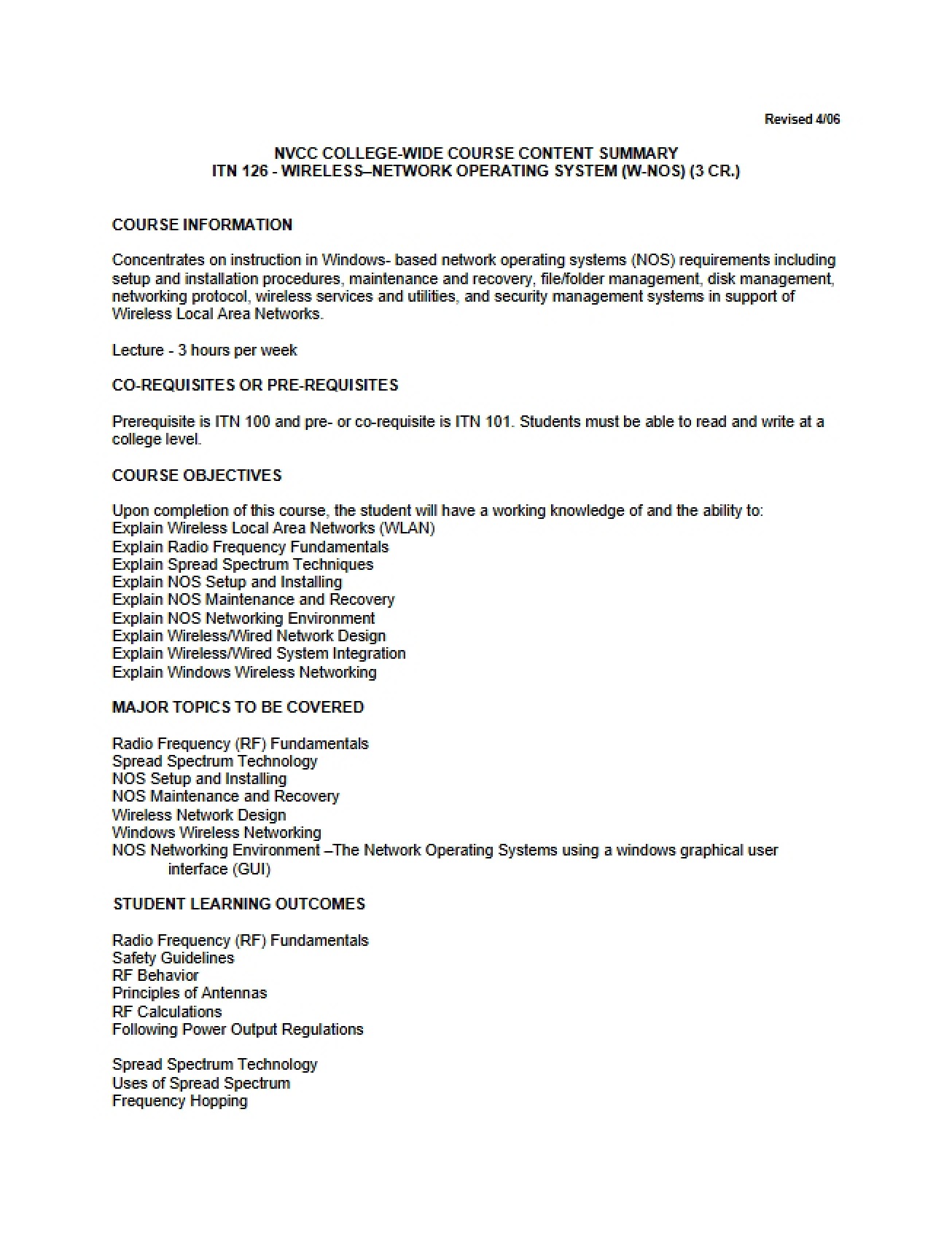 Wireless NOS Course Content
