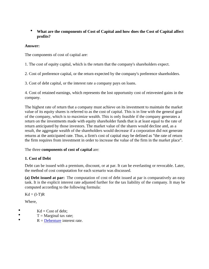 Cost of Capital - Components and Profit Impact