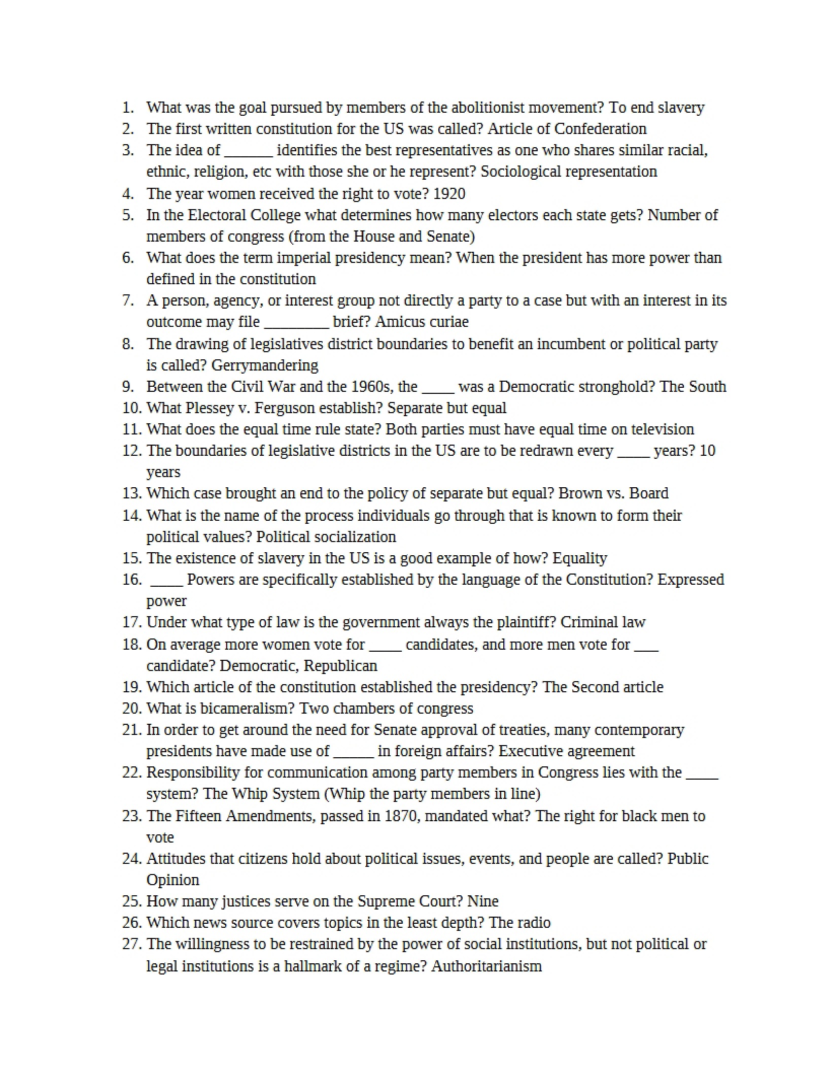 Study Material for American Govt