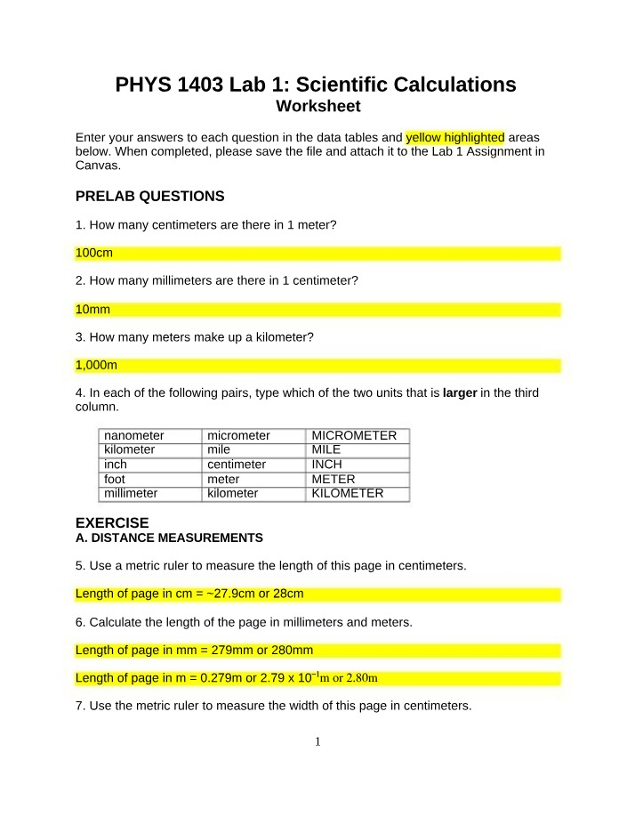 Worksheet for Lab 1