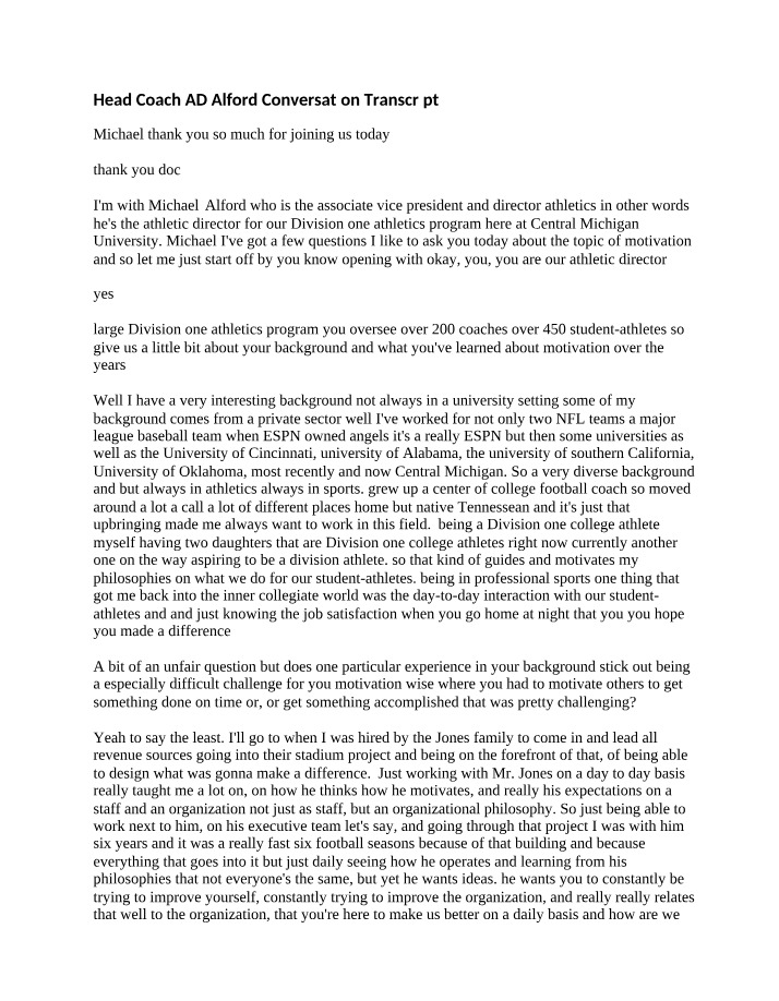 Transcript of Conversation with Head Coach AD Alford