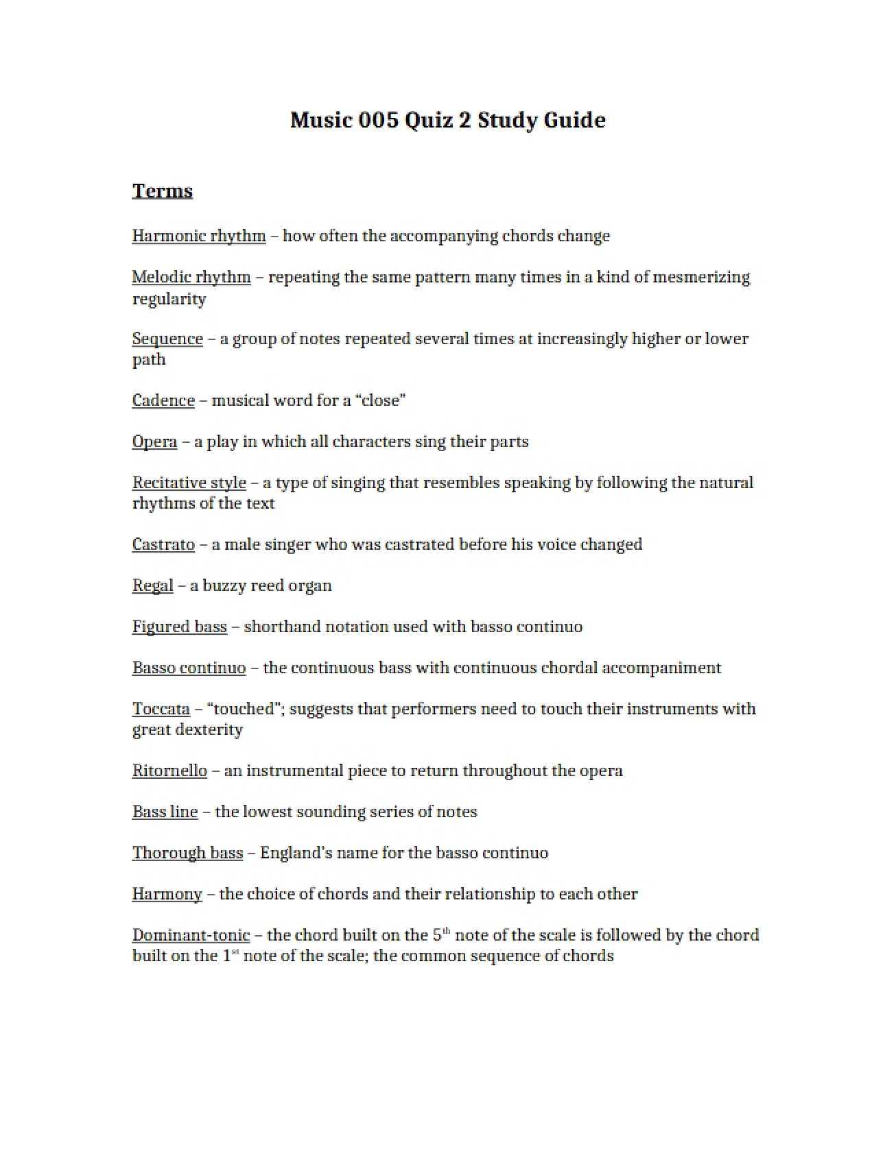 Study Guide for Quiz 2