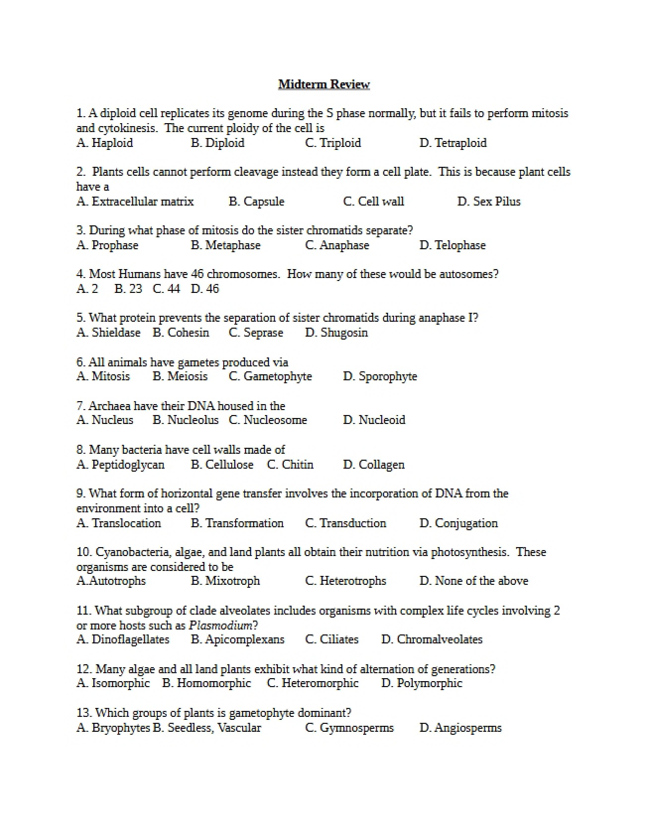 Review Sheet for the Midterm Examination