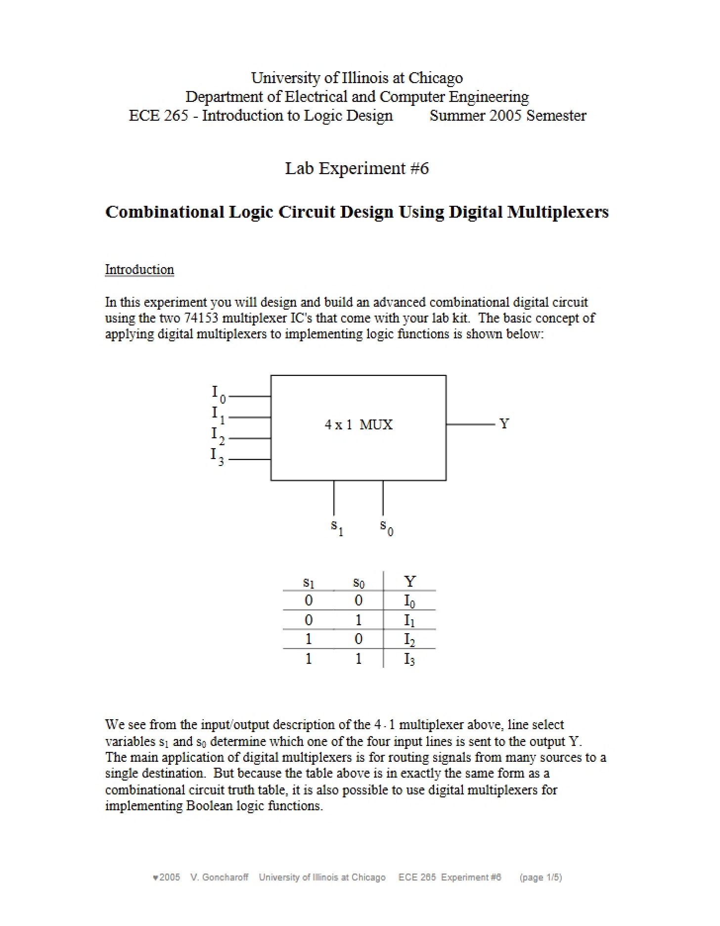 Digital Multiplexers for Combinational Logic Design
