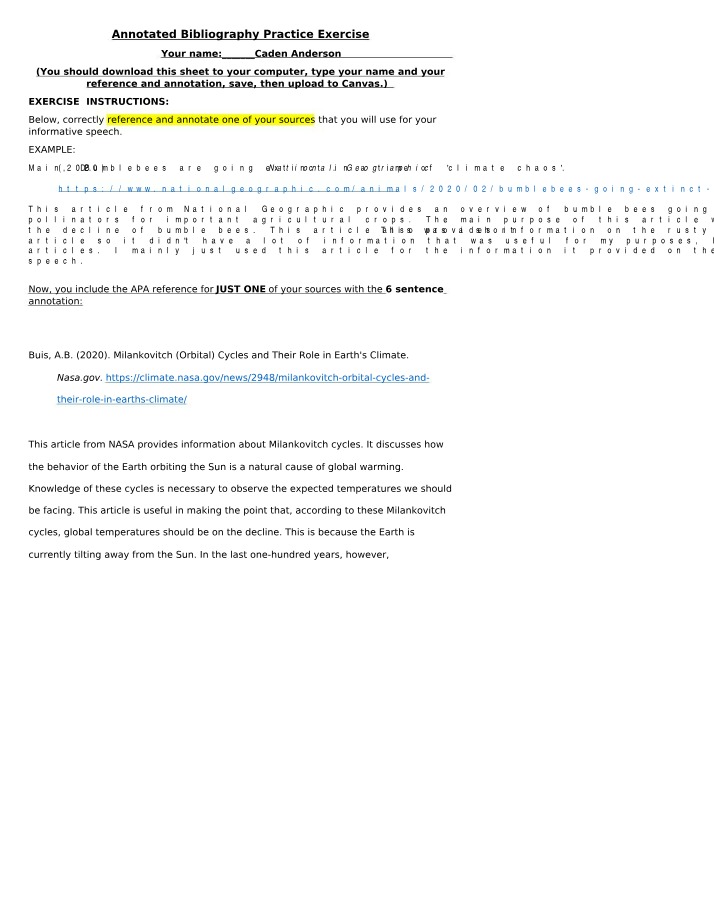 Practice Exercise for Annotated Bibliography