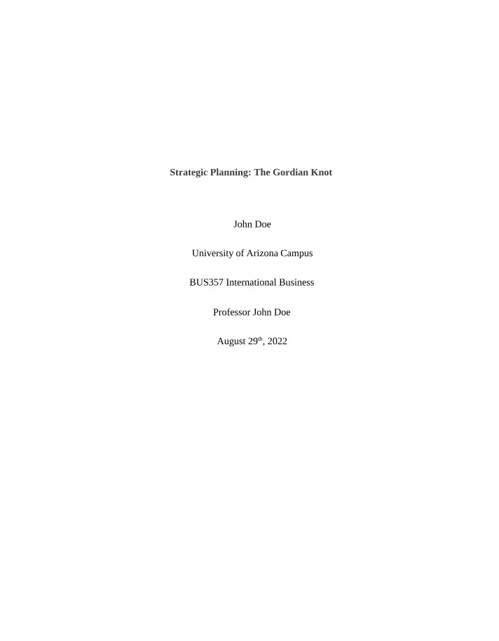 Strategic Planning for International - Expanding the Gordian Knot