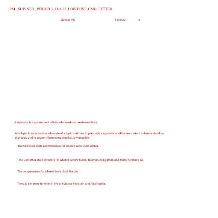 Shivneil Pal - GMO Lobbyist Letter