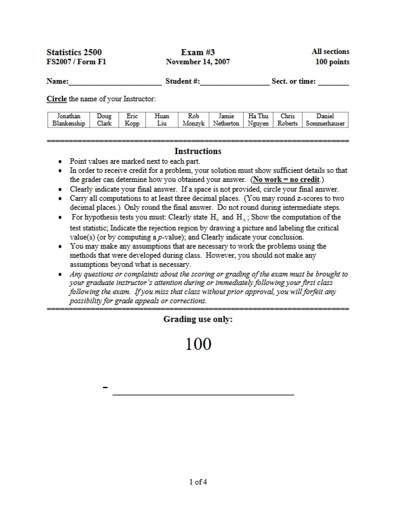 Review for Exam 3 Including Answers