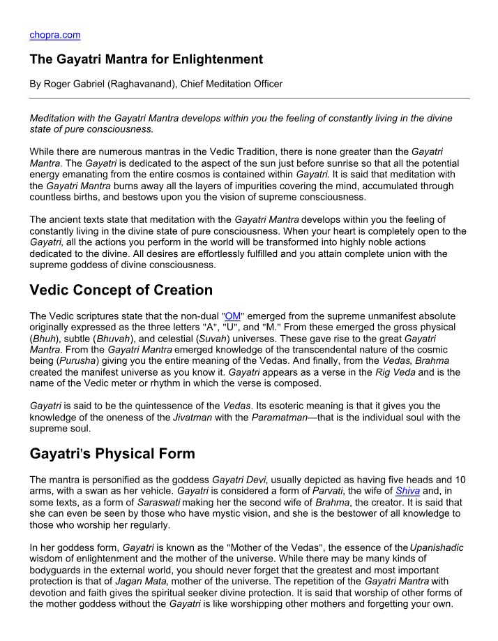 Enlightenment via the Gayatri Mantra