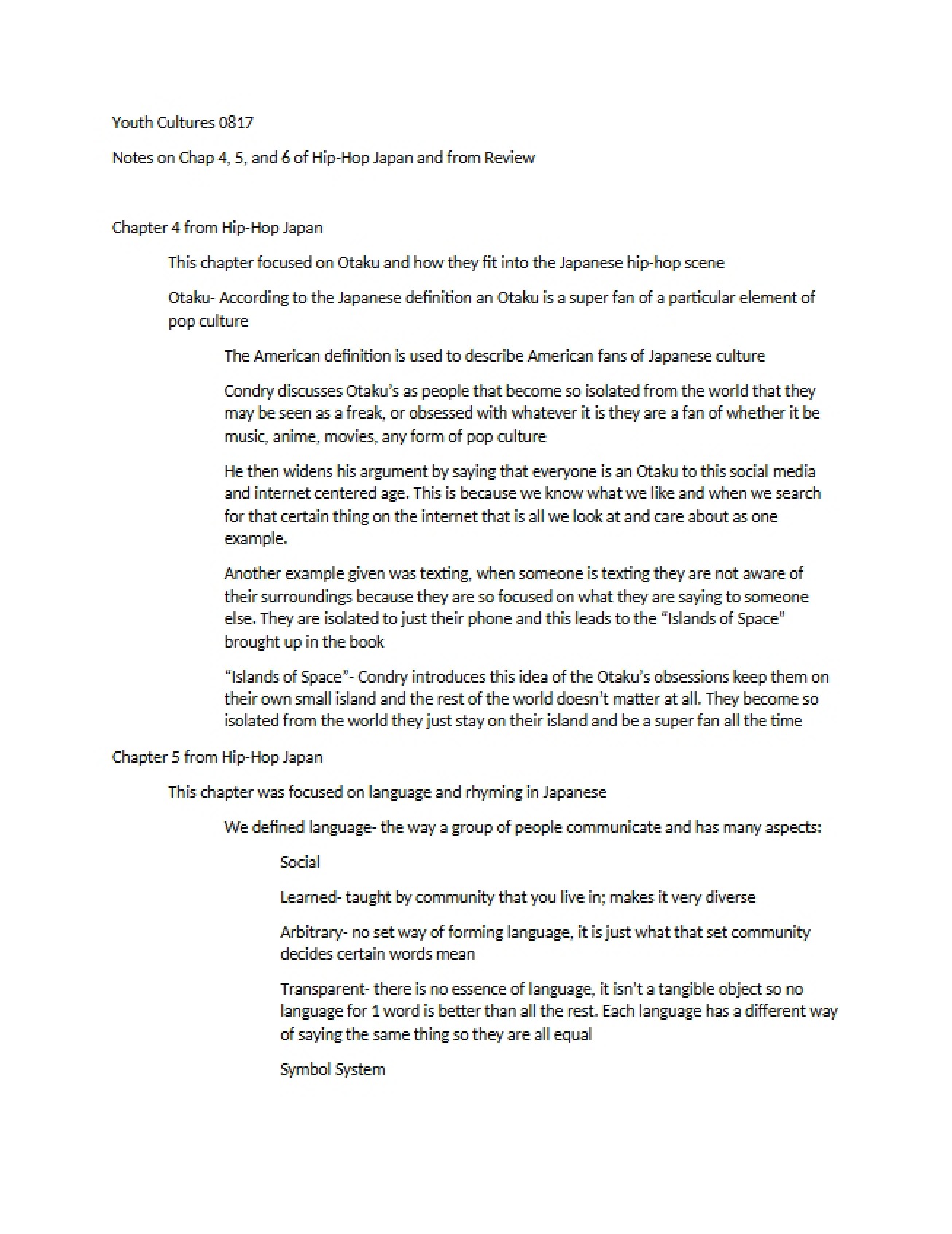 Fourth Chapter of Youth Cultures
