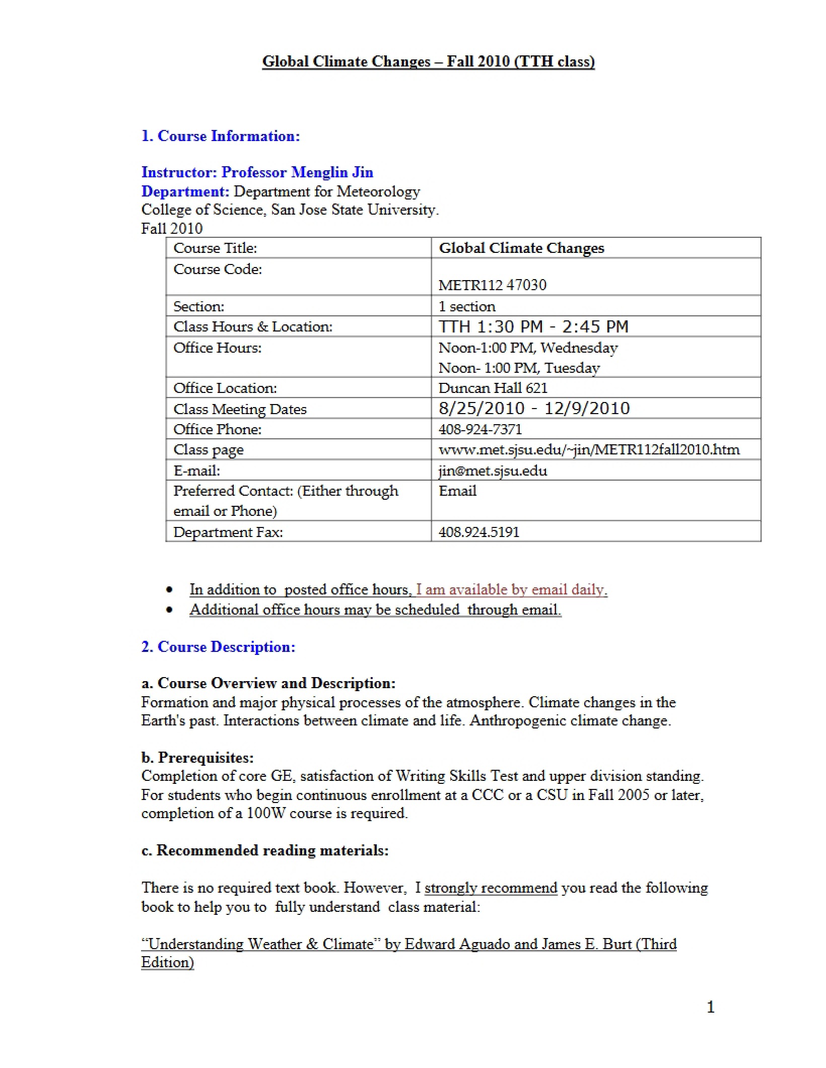 Global Climate Changes Syllabus