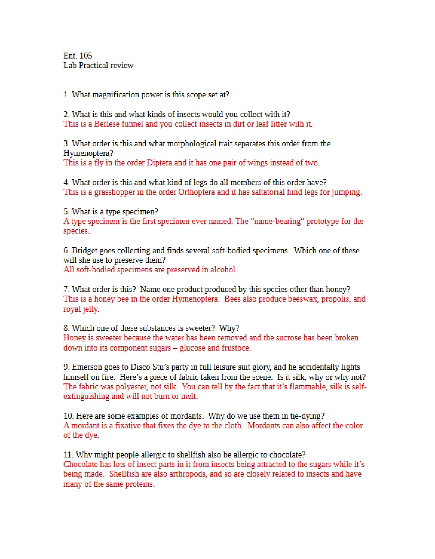 Answers for Lab Practical Review