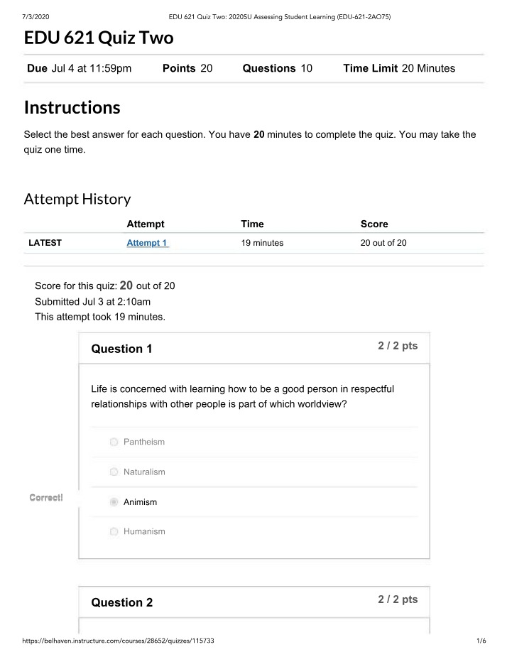 Quiz Two - EDU 621