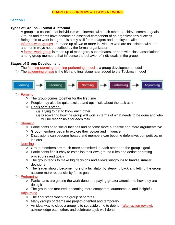Chapter 9 - Groups and Teams at Work