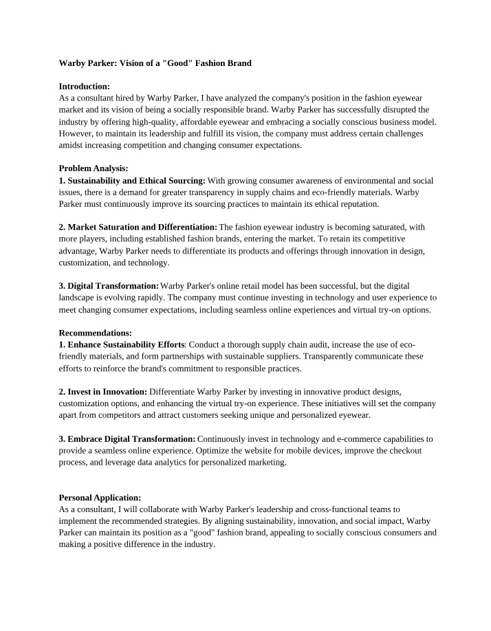 Sustaining Ethical Fashion Leadership - Warby Parker