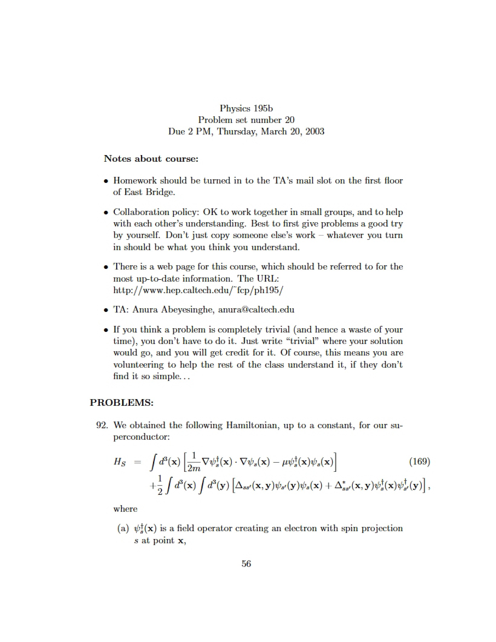 Twentieth Problem Set