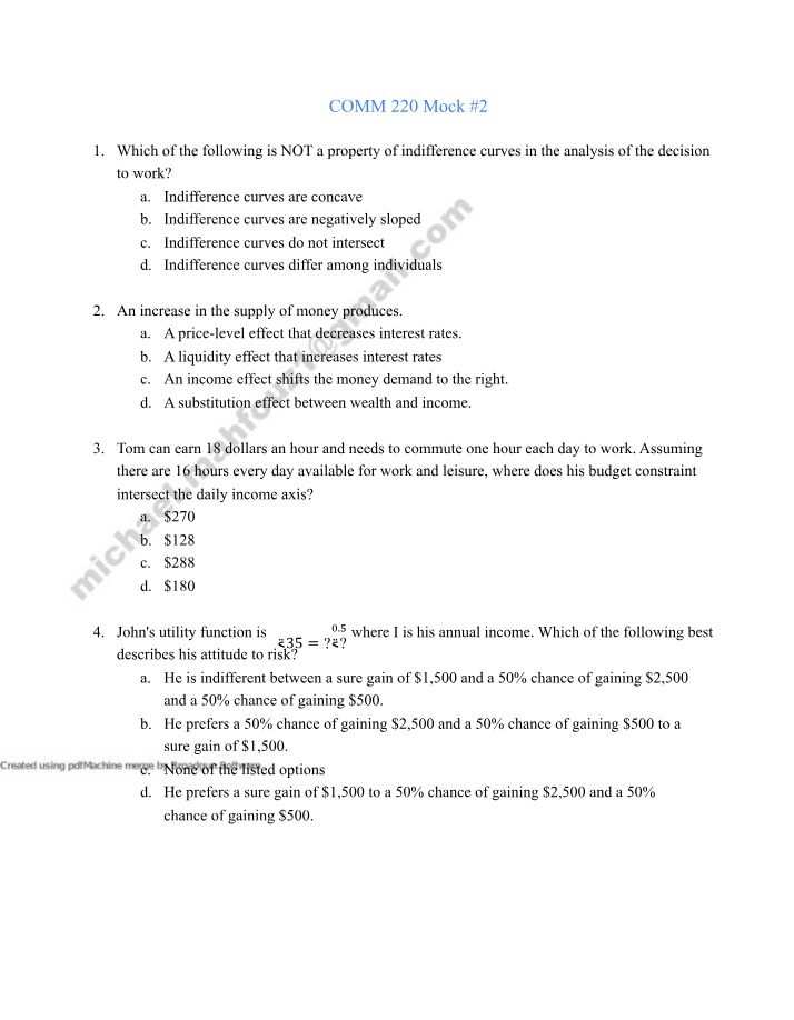 Mock Exam 2 for COMM220