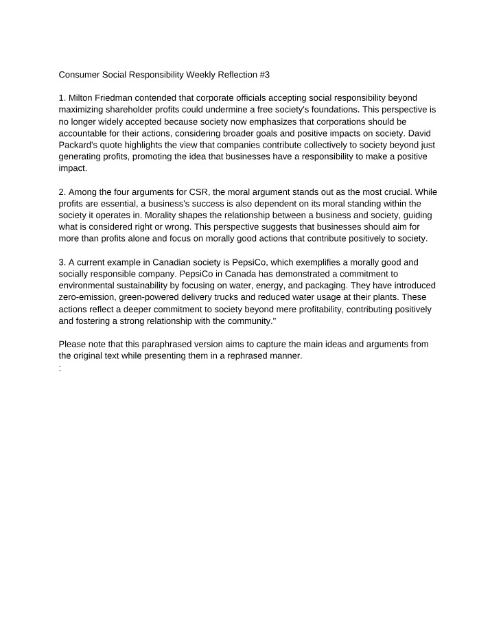 Weekly Reflection 3 - Consumer Social Responsibility