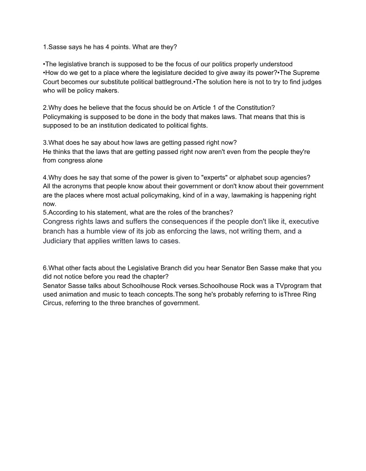 Sasse's 4 Points on Legislative Focus and Judicial Battleground