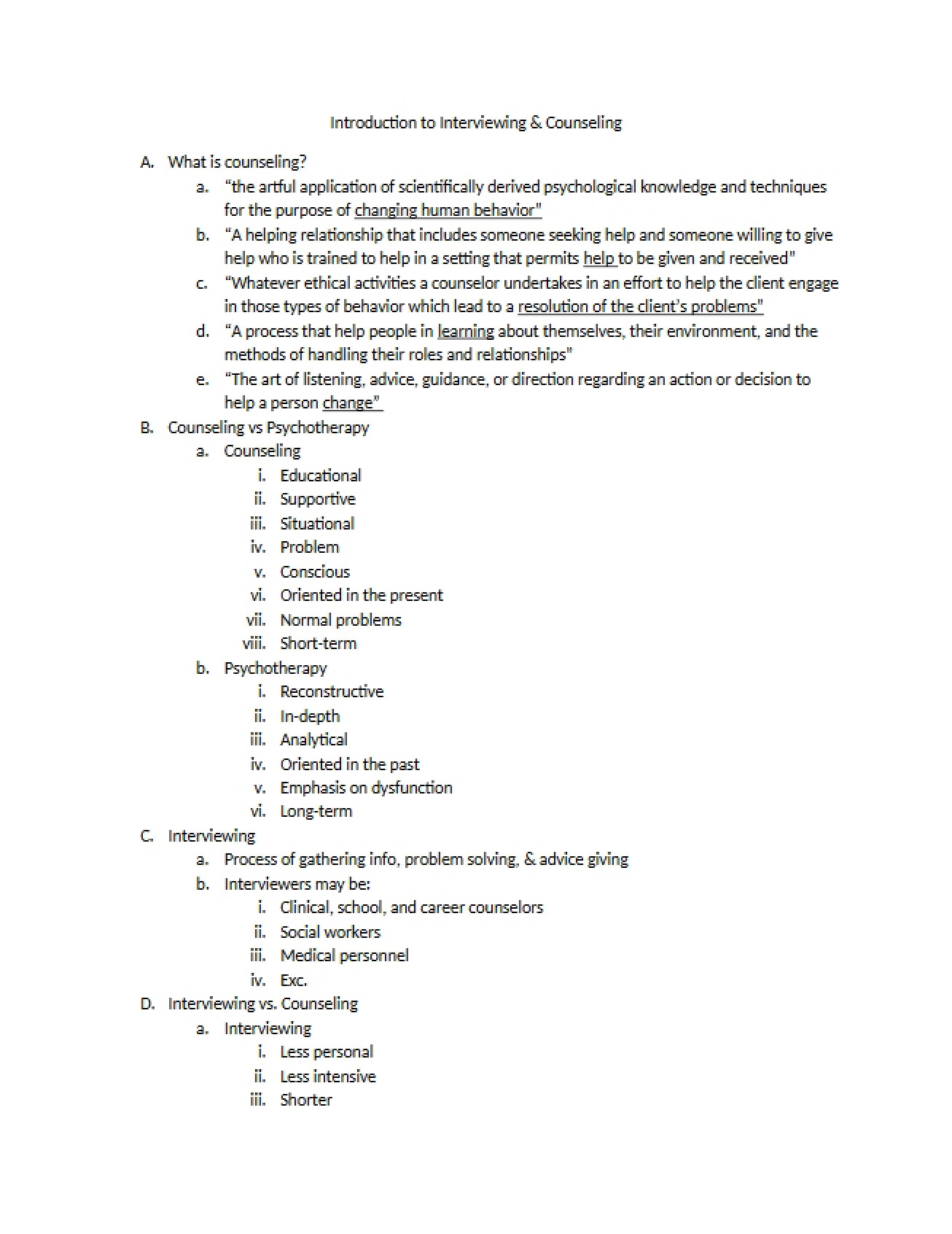 Basics of Interviewing and Counseling