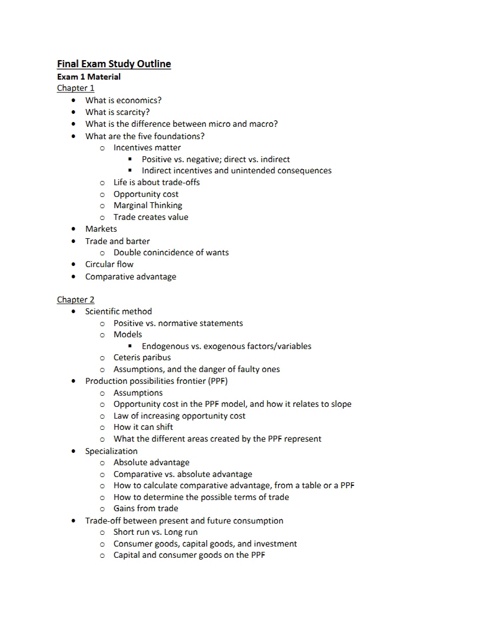 Study Outline for Final Exam