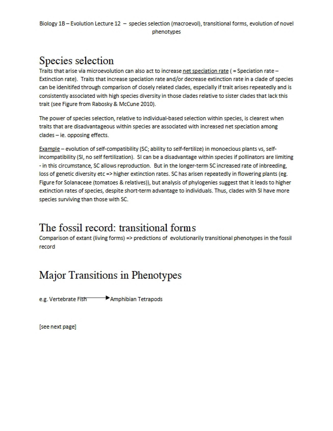 Selection of Species - General Biology