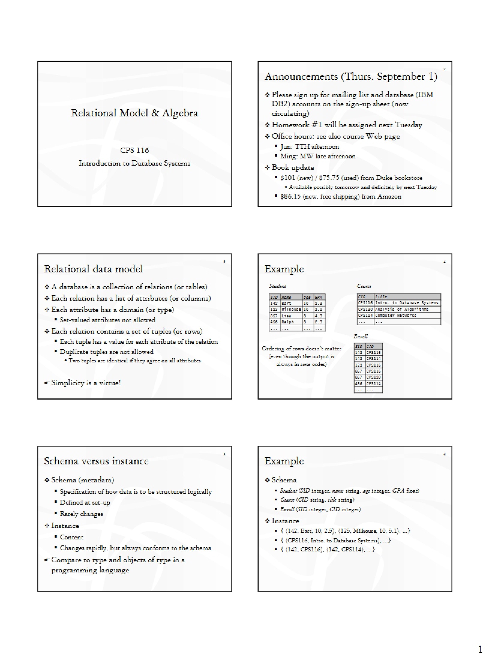 Relational Algebra and Modeling