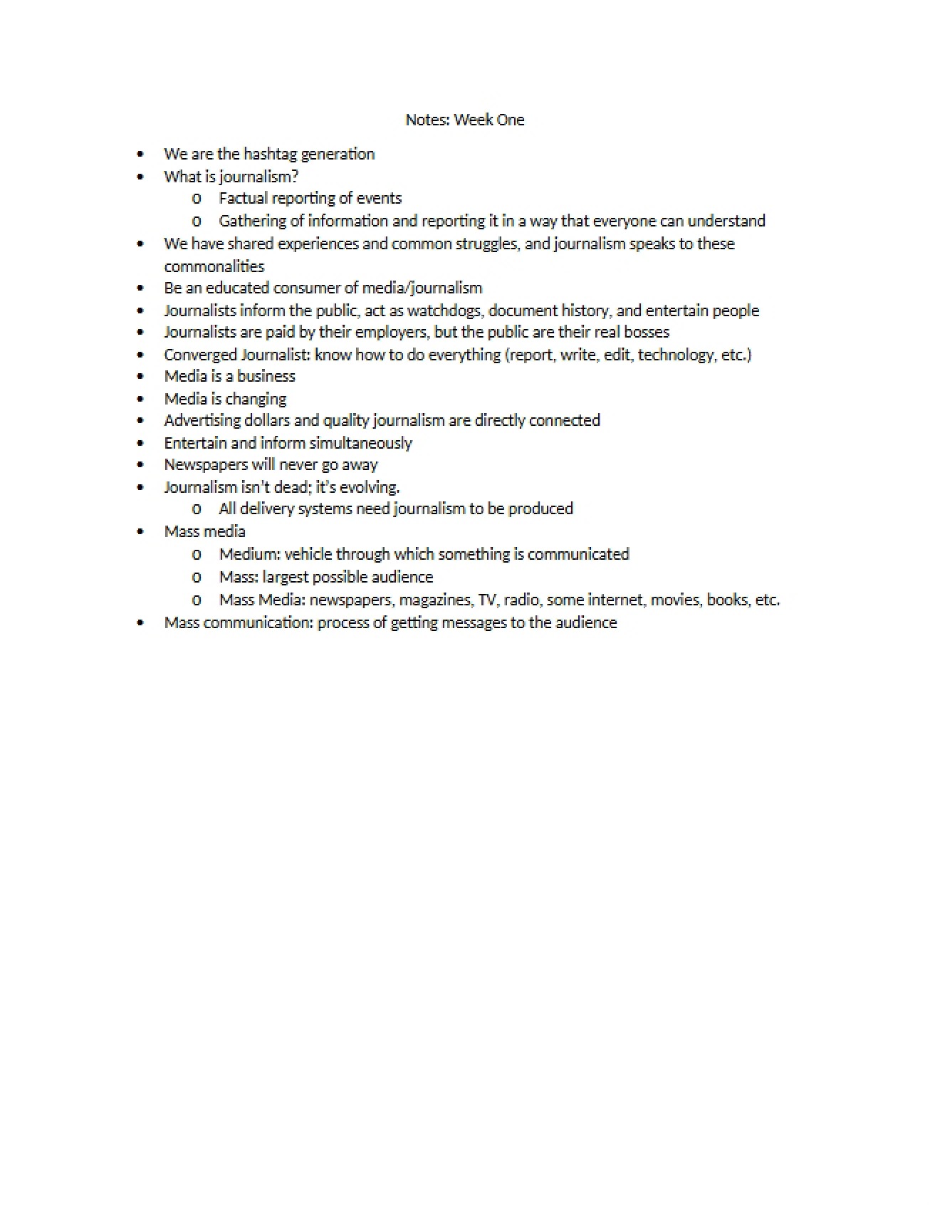 Notes for the First Week of Journalism and Society