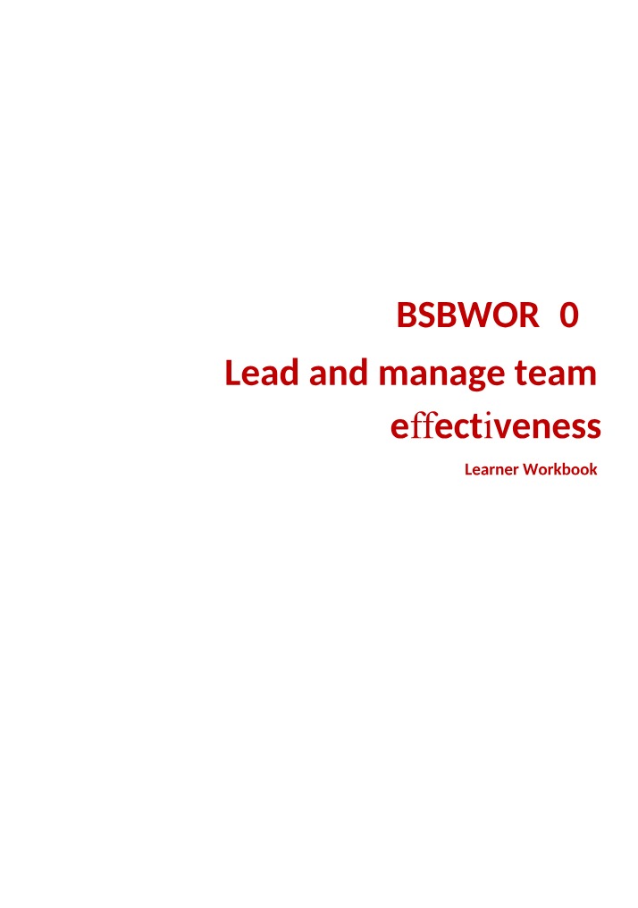 Workbook for Lead and Manage Team Effectiveness