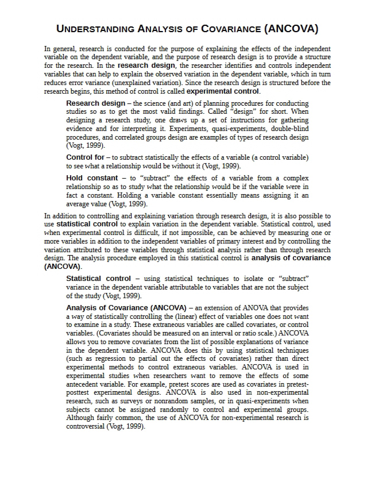 Analysis of Covariance Understanding