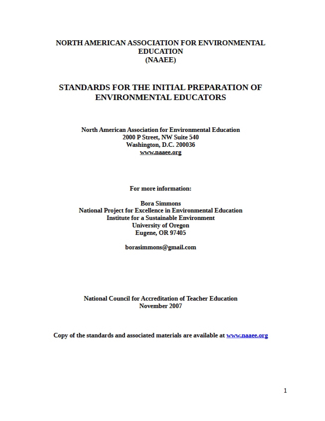 Environmental Educators Initial Preparation Standards