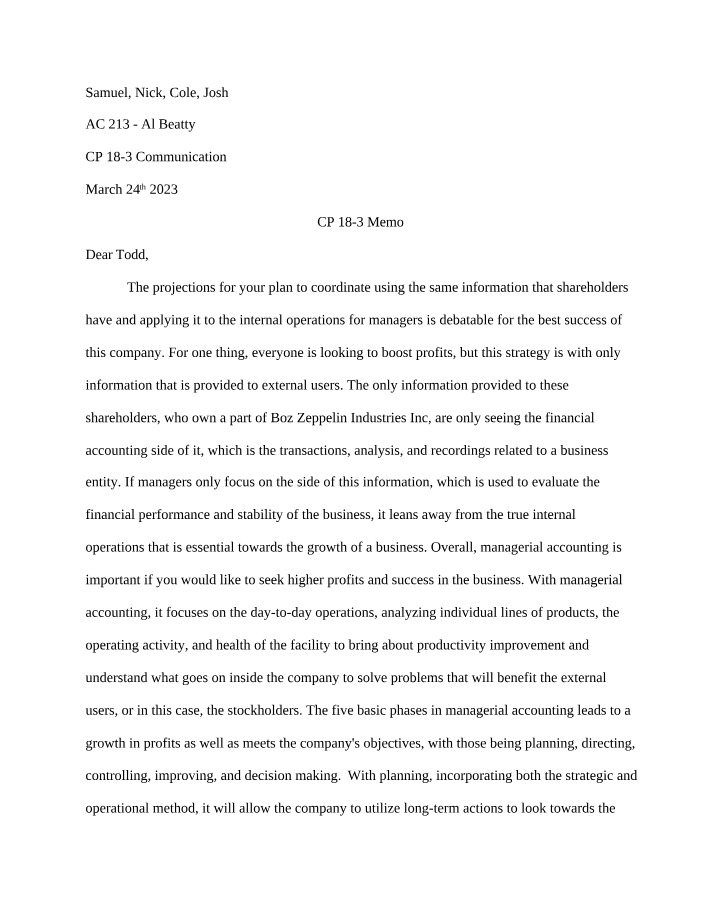 Memo for CP 18-3