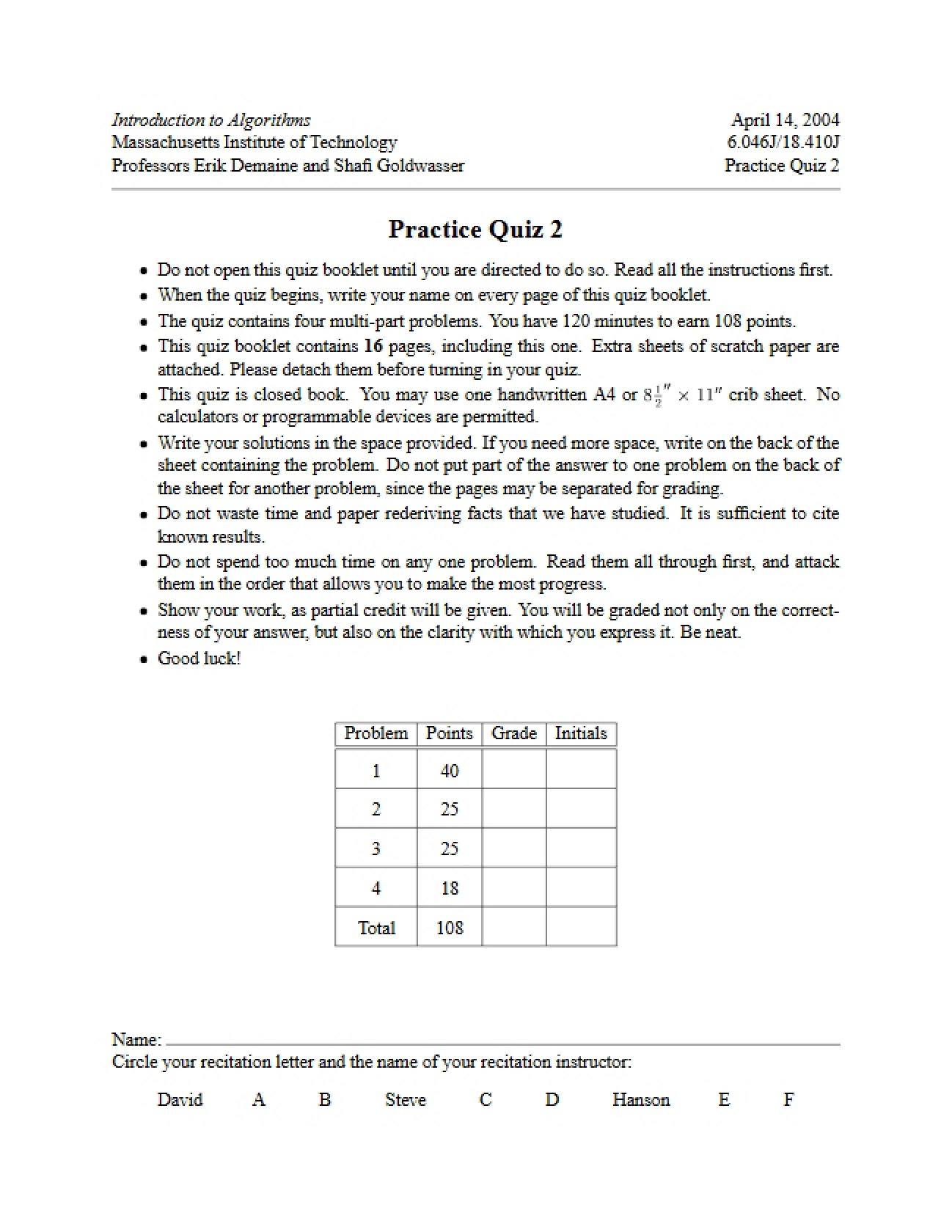 Second Quiz