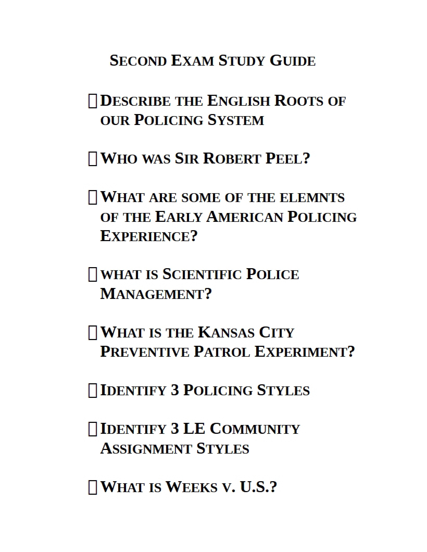 Study Guide for Exam