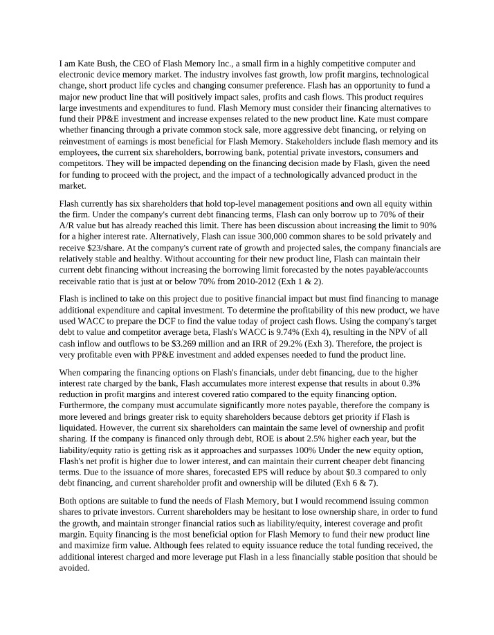 Analysis of Financing for Flash Memory Inc