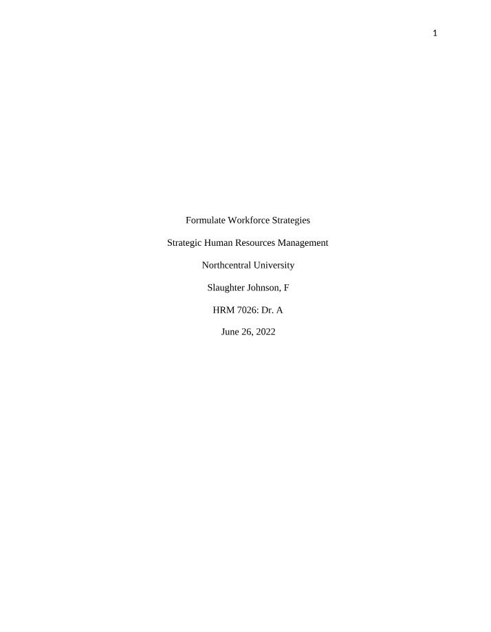 Workforce Strategies Formulation - Week 3