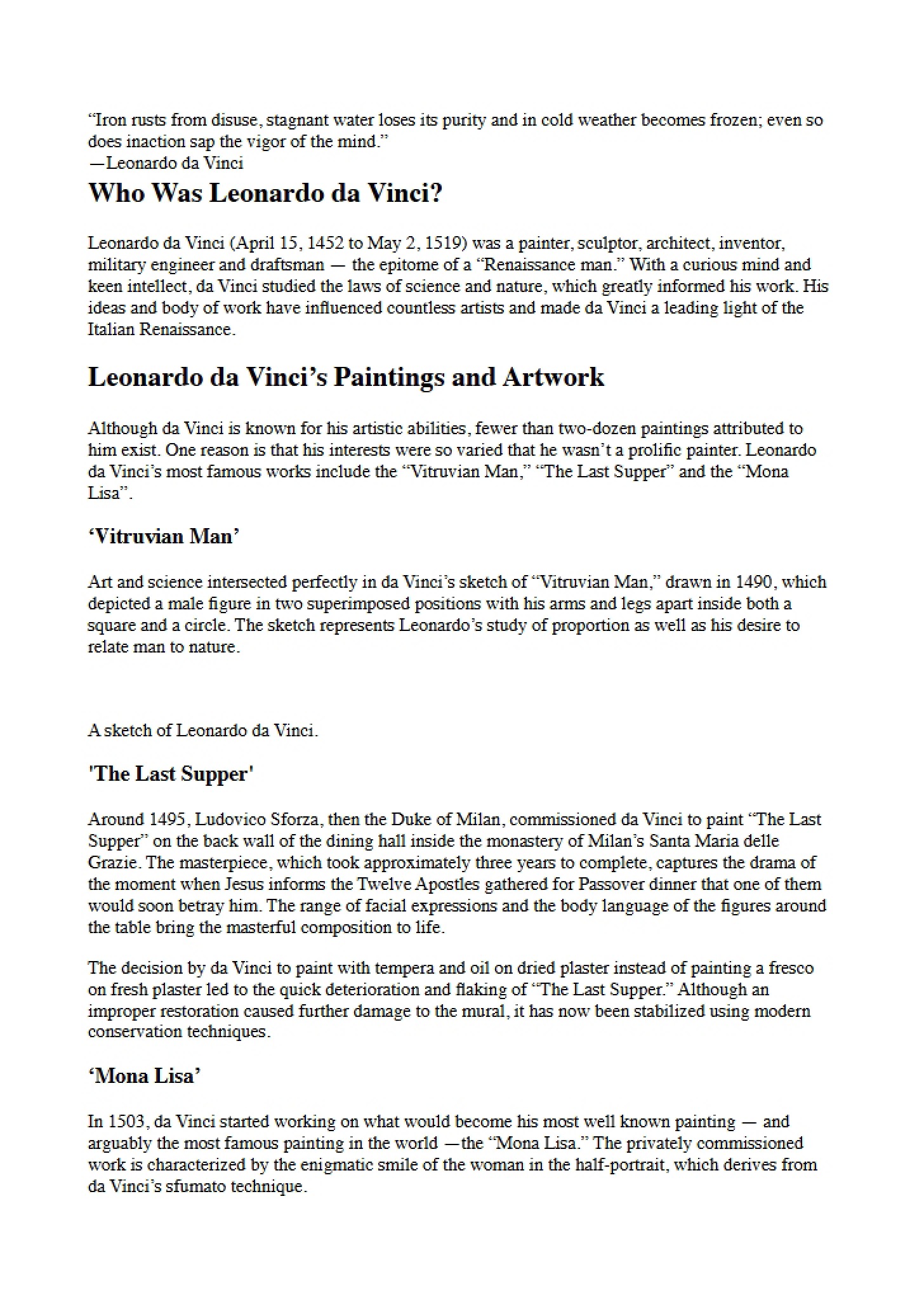 Test Document Leonardo da Vinci